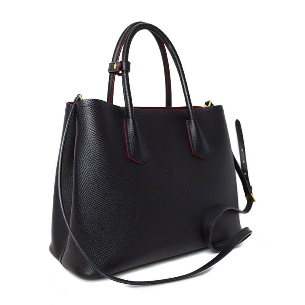 Prada black contrasting Leather Double Saffiano red interior Bag